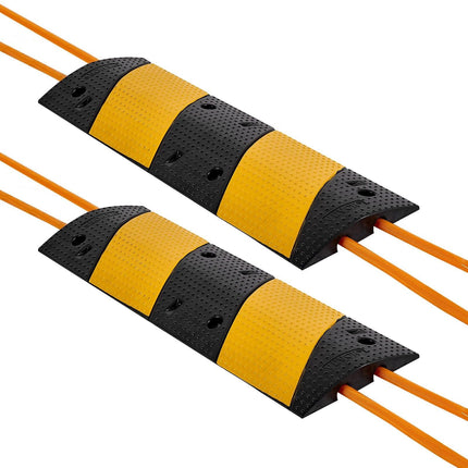 1000MM Rubber Speed Bump, 2 Pack, 2 Channel Heavy Duty Traffic Speed Hump, 9,979 kg/Axle Load Capacity, Cable Protector Ramp with Expansion Screws, for Asphalt Concrete Gravel Driveway and Road.