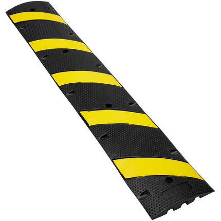 6 ft Rubber Speed Hump, 2 Channel, 10000 kg/axle Load Capacity Heavy Duty Traffic Speed Bump, with High Reflective Yellow Strip 4 Expansion Screws and 1 Drill, for Asphalt Concrete Gravel Roads.