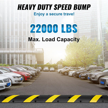 6 ft Rubber Speed Hump, 2 Channel, 10000 kg/axle Load Capacity Heavy Duty Traffic Speed Bump, with High Reflective Yellow Strip 4 Expansion Screws and 1 Drill, for Asphalt Concrete Gravel Roads.