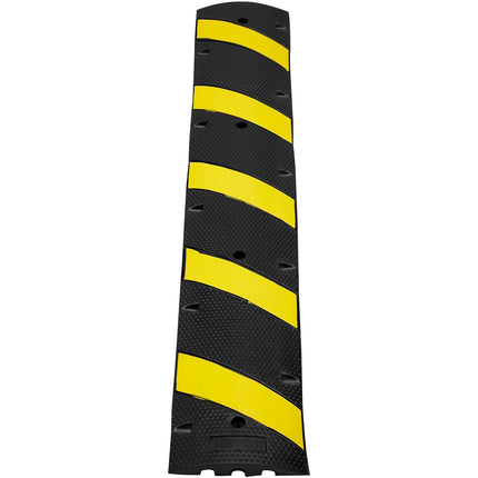 6 ft Rubber Speed Hump, 2 Channel, 10000 kg/axle Load Capacity Heavy Duty Traffic Speed Bump, with High Reflective Yellow Strip 4 Expansion Screws and 1 Drill, for Asphalt Concrete Gravel Roads.
