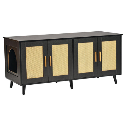 Cat Litter Box Enclosure Wooden Litter Box Furniture Hidden 2 Rooms Black.