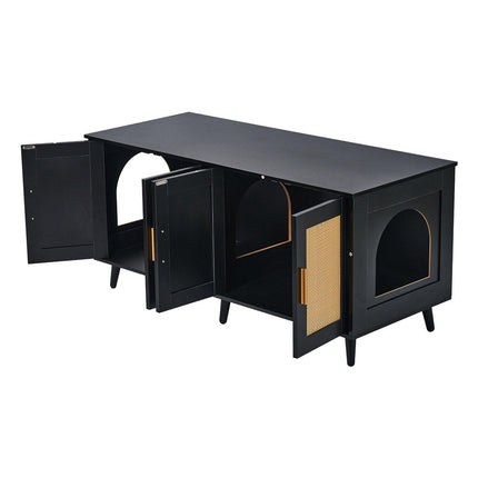 Cat Litter Box Enclosure Wooden Litter Box Furniture Hidden 2 Rooms Black.