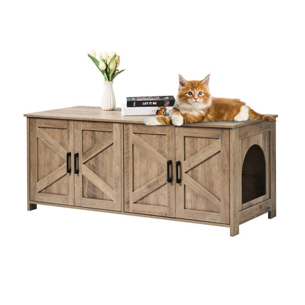 Cat Litter Box Enclosure Wooden Litter Box Furniture Hidden 2 Rooms Greige.