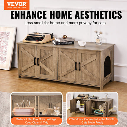 Cat Litter Box Enclosure Wooden Litter Box Furniture Hidden 2 Rooms Greige.