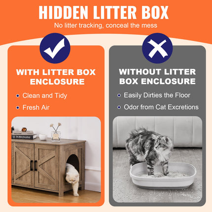 Cat Litter Box Enclosure Wooden Litter Box Furniture Hidden 2 Rooms Greige.