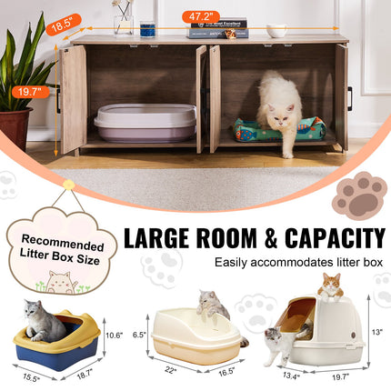 Cat Litter Box Enclosure Wooden Litter Box Furniture Hidden 2 Rooms Greige.