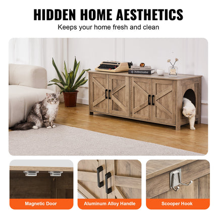 Cat Litter Box Enclosure Wooden Litter Box Furniture Hidden 2 Rooms Greige.