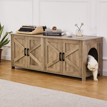 Cat Litter Box Enclosure Wooden Litter Box Furniture Hidden 2 Rooms Greige.