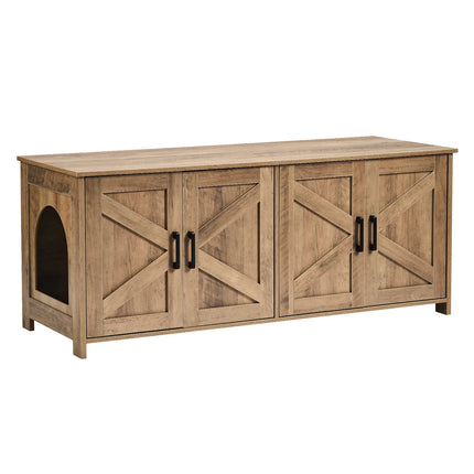 Cat Litter Box Enclosure Wooden Litter Box Furniture Hidden 2 Rooms Greige.