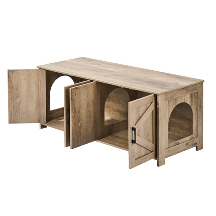 Cat Litter Box Enclosure Wooden Litter Box Furniture Hidden 2 Rooms Greige.