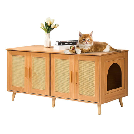 Cat Litter Box Enclosure Wooden Litter Box Furniture Hidden for 2 Cats.