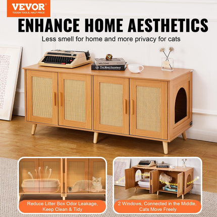 Cat Litter Box Enclosure Wooden Litter Box Furniture Hidden for 2 Cats.