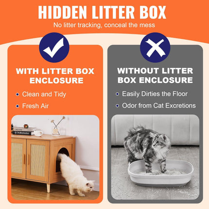 Cat Litter Box Enclosure Wooden Litter Box Furniture Hidden for 2 Cats.