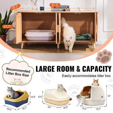 Cat Litter Box Enclosure Wooden Litter Box Furniture Hidden for 2 Cats.