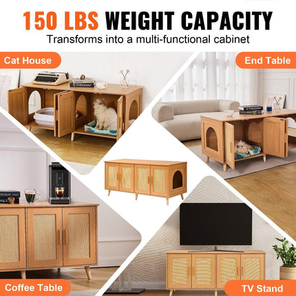 Cat Litter Box Enclosure Wooden Litter Box Furniture Hidden for 2 Cats.