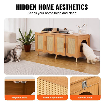 Cat Litter Box Enclosure Wooden Litter Box Furniture Hidden for 2 Cats.