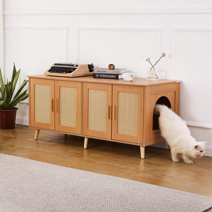 Cat Litter Box Enclosure Wooden Litter Box Furniture Hidden for 2 Cats.