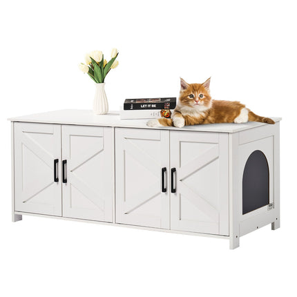 Cat Litter Box Enclosure Wooden Litter Box Furniture Hidden 2 Rooms White.