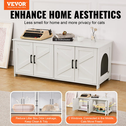 Cat Litter Box Enclosure Wooden Litter Box Furniture Hidden 2 Rooms White.
