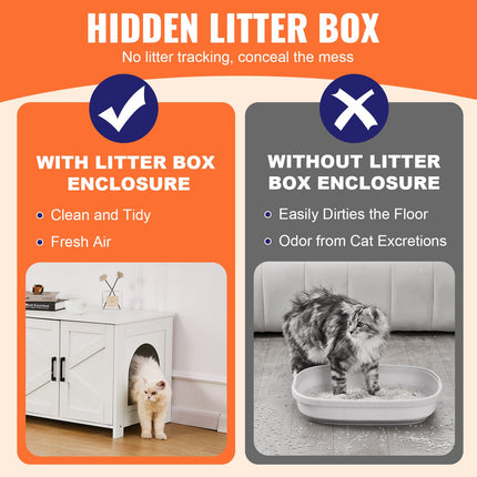 Cat Litter Box Enclosure Wooden Litter Box Furniture Hidden 2 Rooms White.