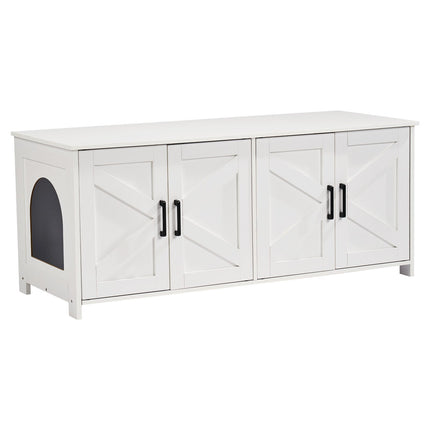 Cat Litter Box Enclosure Wooden Litter Box Furniture Hidden 2 Rooms White.