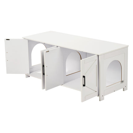 Cat Litter Box Enclosure Wooden Litter Box Furniture Hidden 2 Rooms White.