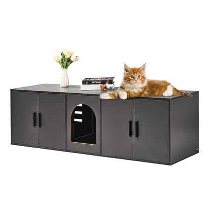 Cat Litter Box Enclosure Wooden Litter Box Furniture Hidden 57.9" Black.