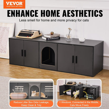 Cat Litter Box Enclosure Wooden Litter Box Furniture Hidden 57.9" Black.
