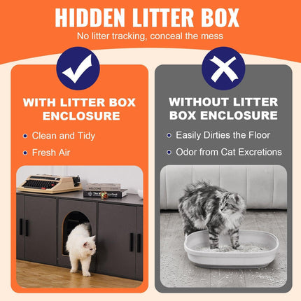 Cat Litter Box Enclosure Wooden Litter Box Furniture Hidden 57.9" Black.