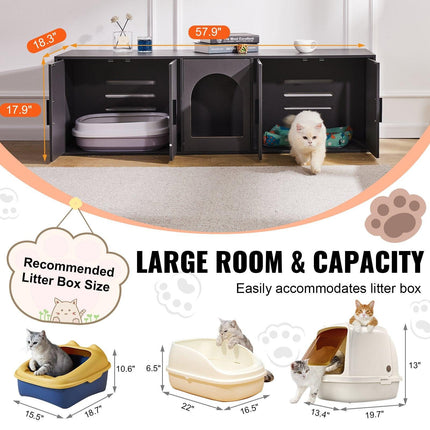 Cat Litter Box Enclosure Wooden Litter Box Furniture Hidden 57.9" Black.