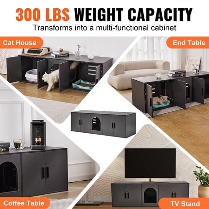 Cat Litter Box Enclosure Wooden Litter Box Furniture Hidden 57.9" Black.