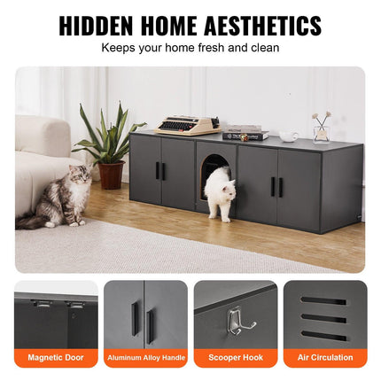 Cat Litter Box Enclosure Wooden Litter Box Furniture Hidden 57.9" Black.