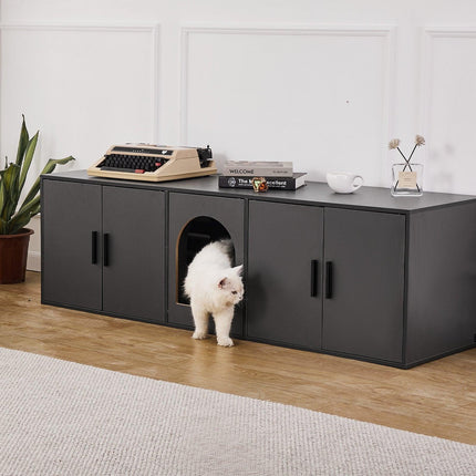 Cat Litter Box Enclosure Wooden Litter Box Furniture Hidden 57.9" Black.