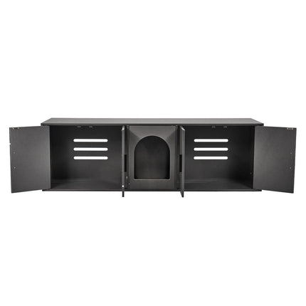Cat Litter Box Enclosure Wooden Litter Box Furniture Hidden 57.9" Black.