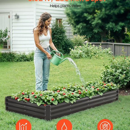 Metal Raised Garden Bed, 8 x 4 x 1 ft Outdoor Galvanized Planter Box, with Open Bottom, Large Planter Raised Bed for Gardening Vegetables, Flowers, Herbs, and Succulent Plants, Dark Gray.