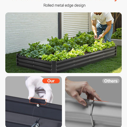 Metal Raised Garden Bed, 8 x 4 x 1 ft Outdoor Galvanized Planter Box, with Open Bottom, Large Planter Raised Bed for Gardening Vegetables, Flowers, Herbs, and Succulent Plants, Dark Gray.