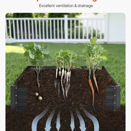 Metal Raised Garden Bed, 8 x 4 x 1 ft Outdoor Galvanized Planter Box, with Open Bottom, Large Planter Raised Bed for Gardening Vegetables, Flowers, Herbs, and Succulent Plants, Dark Gray.
