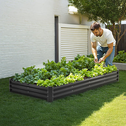 Metal Raised Garden Bed, 8 x 4 x 1 ft Outdoor Galvanized Planter Box, with Open Bottom, Large Planter Raised Bed for Gardening Vegetables, Flowers, Herbs, and Succulent Plants, Dark Gray.