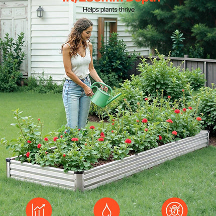 Metal Raised Garden Bed, 12 x 4 x 1 ft Outdoor Galvanized Planter Box, with Open Bottom, Large Planter Raised Bed for Gardening Vegetables, Flowers, Herbs, and Succulent Plants, Silver.