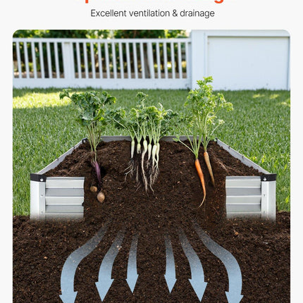 Metal Raised Garden Bed, 12 x 4 x 1 ft Outdoor Galvanized Planter Box, with Open Bottom, Large Planter Raised Bed for Gardening Vegetables, Flowers, Herbs, and Succulent Plants, Silver.