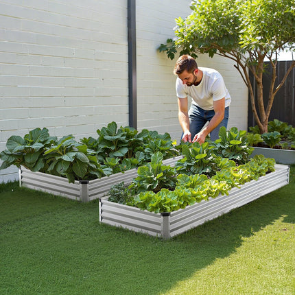 Metal Raised Garden Bed, 12 x 4 x 1 ft Outdoor Galvanized Planter Box, with Open Bottom, Large Planter Raised Bed for Gardening Vegetables, Flowers, Herbs, and Succulent Plants, Silver.