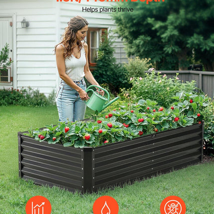 Metal Raised Garden Bed, 6 x 3 x 1.5 ft Outdoor Galvanized Planter Box, with Open Bottom, Large Planter Raised Bed for Gardening Vegetables, Flowers, Herbs, and Succulent Plants, Dark Gray.