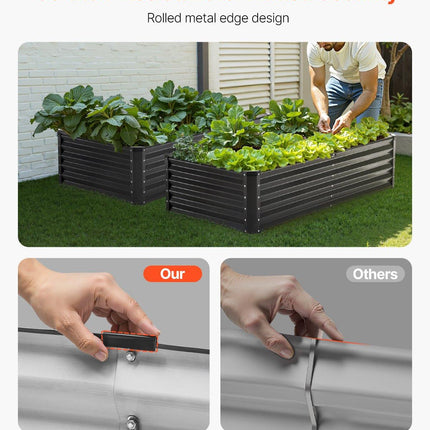 Metal Raised Garden Bed, 6 x 3 x 1.5 ft Outdoor Galvanized Planter Box, with Open Bottom, Large Planter Raised Bed for Gardening Vegetables, Flowers, Herbs, and Succulent Plants, Dark Gray.