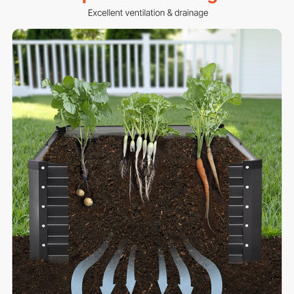 Metal Raised Garden Bed, 6 x 3 x 1.5 ft Outdoor Galvanized Planter Box, with Open Bottom, Large Planter Raised Bed for Gardening Vegetables, Flowers, Herbs, and Succulent Plants, Dark Gray.