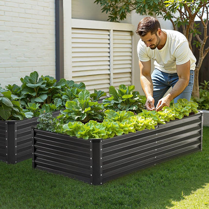 Metal Raised Garden Bed, 6 x 3 x 1.5 ft Outdoor Galvanized Planter Box, with Open Bottom, Large Planter Raised Bed for Gardening Vegetables, Flowers, Herbs, and Succulent Plants, Dark Gray.