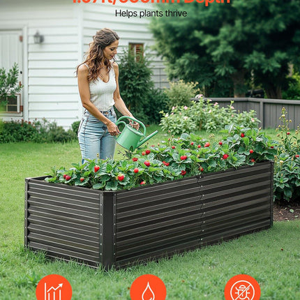 Metal Raised Garden Bed, 6 x 3 x 2 ft Outdoor Galvanized Planter Box, with Open Bottom, Large Planter Raised Bed for Gardening Vegetables, Flowers, Herbs, and Succulent Plants, Dark Gray.