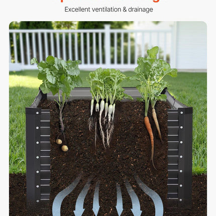 Metal Raised Garden Bed, 6 x 3 x 2 ft Outdoor Galvanized Planter Box, with Open Bottom, Large Planter Raised Bed for Gardening Vegetables, Flowers, Herbs, and Succulent Plants, Dark Gray.