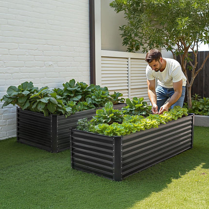 Metal Raised Garden Bed, 6 x 3 x 2 ft Outdoor Galvanized Planter Box, with Open Bottom, Large Planter Raised Bed for Gardening Vegetables, Flowers, Herbs, and Succulent Plants, Dark Gray.
