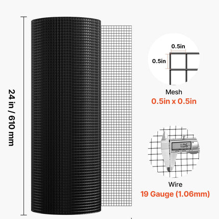 Hardware Cloth 61cm x 15.2m, 1/2 in 19 Gauge Galvanized Wire Mesh Roll, Weather-Resistant Vinyl Coated Chicken Wire Fencing, Heavy Duty Welded Garden Plant Fencing for Rabbit Cage Snake Fence.