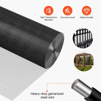 Hardware Cloth 61cm x 15.2m, 1/2 in 19 Gauge Galvanized Wire Mesh Roll, Weather-Resistant Vinyl Coated Chicken Wire Fencing, Heavy Duty Welded Garden Plant Fencing for Rabbit Cage Snake Fence.